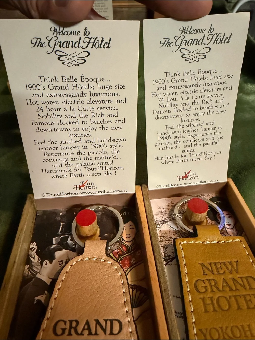 NWT 4 Belle Epoque Style Stitched Leather Keychains Travel Hotels Luggage Tags